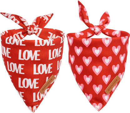 Valentine'S Day Dog Bandanas 2 Pack, Triangle Reversible Love Pet Scarf for Boy and Girl, Premium Durable Fabric, Holiday Bandana for Medium and Large Dogs (Large)