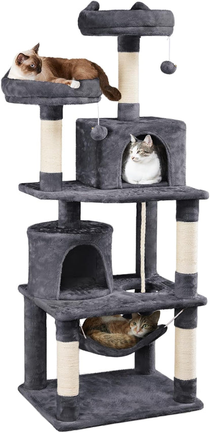 62.2Inches Cat Tree Cat Tower Cat Condo with Platform & Hammock, Scratching Posts for Kittens Pet Play House with Plush Perch for Indoor Activity Relaxing