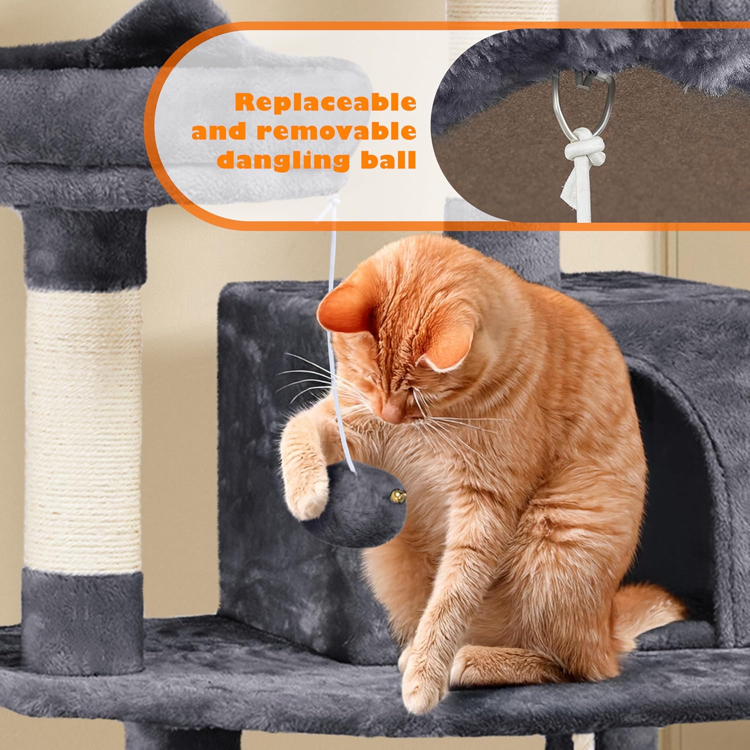 62.2Inches Cat Tree Cat Tower Cat Condo with Platform & Hammock, Scratching Posts for Kittens Pet Play House with Plush Perch for Indoor Activity Relaxing