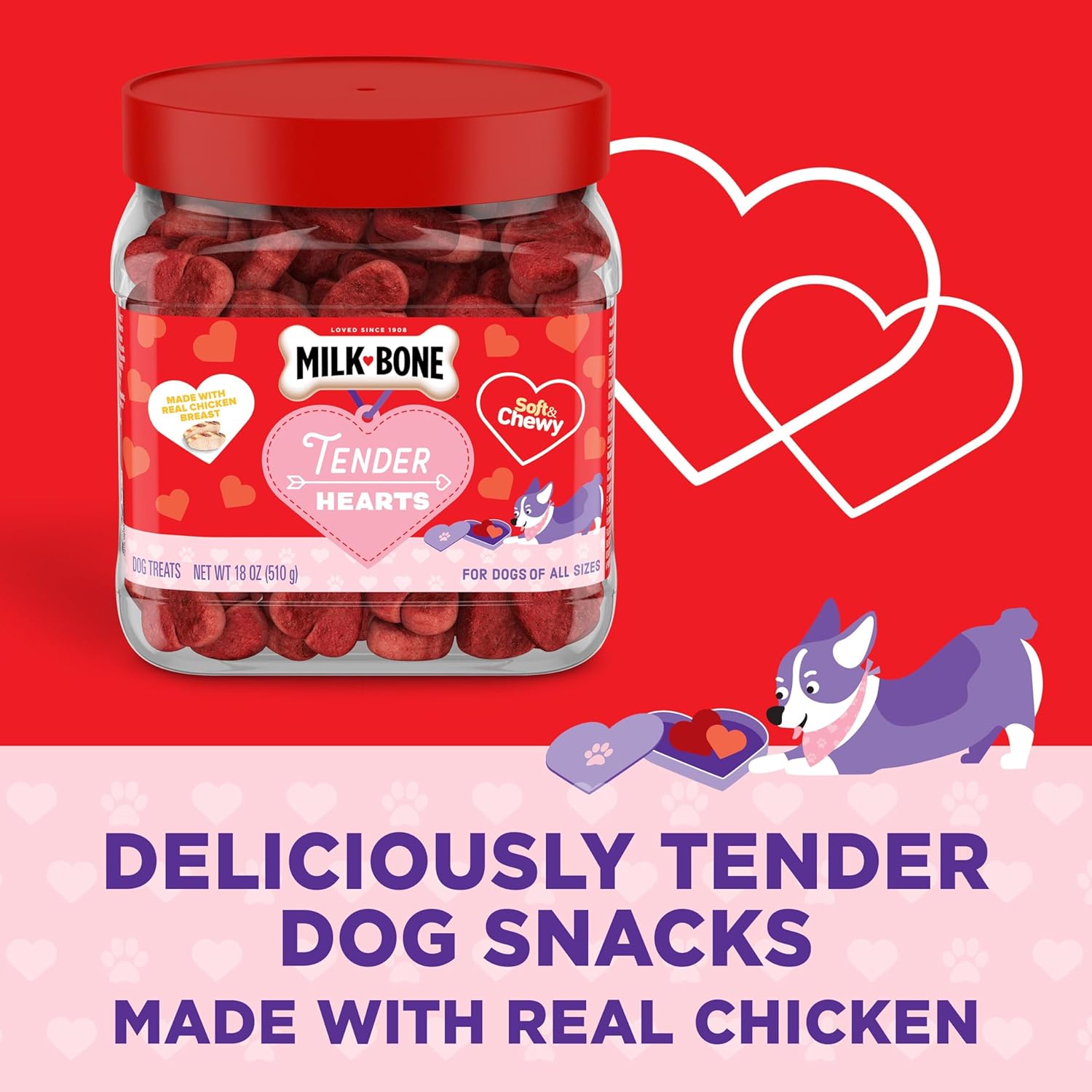 Limited Edition Valentine'S Tender Hearts Soft & Chewy Dog Treats, 18 Ounce